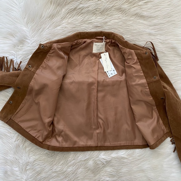 Rylee + Cru Tan Cropped Button Front Faux Suede Fringe Jacket Rust 12-14Y - Picture 5 of 9
